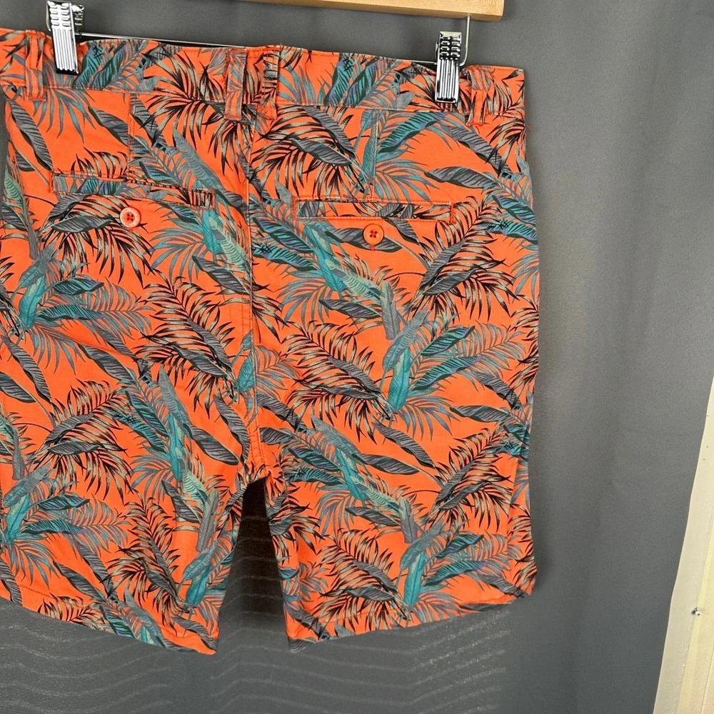 AussieBum Authentic Chino Shorts Mens 30 Orange Tropical Palm Leaf Print Stretch